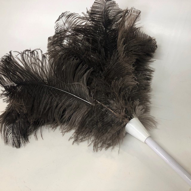 DUSTER, Ostrich Feather w White Plastic Handle